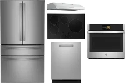 5 Piece Package Includes Refrigerator, Cooktop, Wall Oven, Hood And Dishwasher